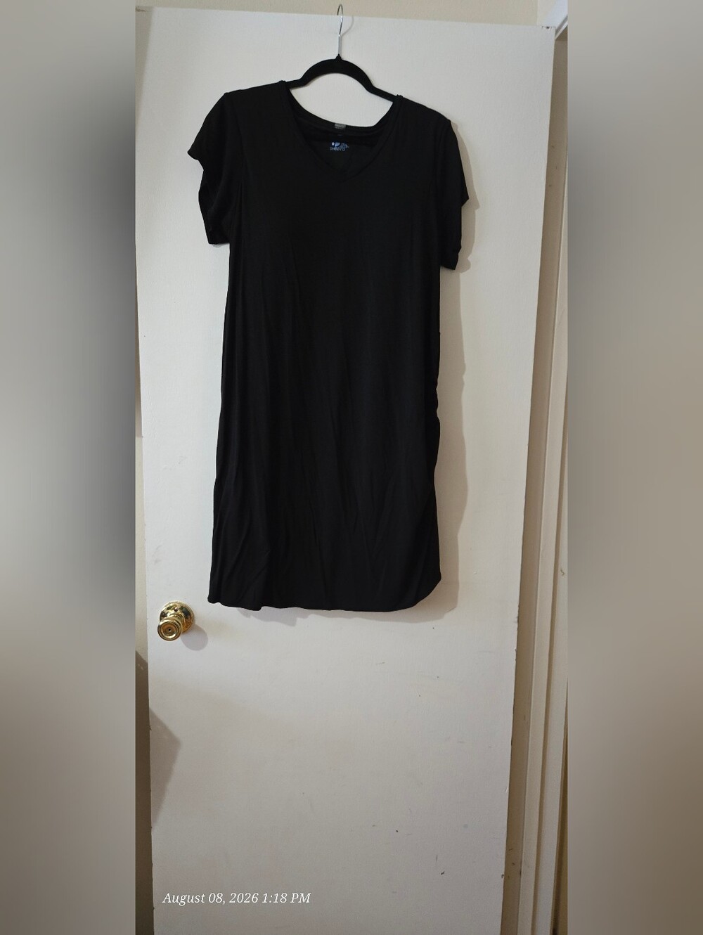 SheBird Black V-Neck Mini Dress With Built In Bra - Comfortable Short Sleeve
